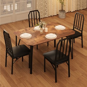 Dining Table Set for 4, Kitchen Table and Chairs with Chamfer, 5 Piece Dining Room Set with Cushion Seats for Home Kitchen, Apartment, Small Spaces - 1 of 4