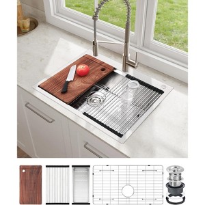 24" x 18" x 9" Drop-In Stainless Steel Single Bowl Kitchen Sink | Modern Top Mount Workstation Sink with Pull-Down Faucet & Accessories - 1 of 4