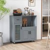 Tangkula Kitchen Island Cart on Wheels Microwave Cabinet w/ Frosted Tempered Glass Door - 2 of 4