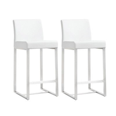 TOV Furniture Denmark Performance Vegan Leather Stool with Silver Base - Set of 2 White 16"W x 18.5"D x 37"H