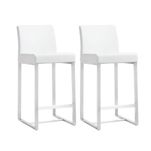 TOV Furniture Denmark Performance Vegan Leather Stool with Silver Base - Set of 2 White 16"W x 18.5"D x 37"H - 1 of 4