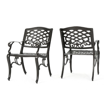 GDFStudio Prague Outdoor Cast Aluminum Dining Chairs (Set of 2), Hammered Bronze