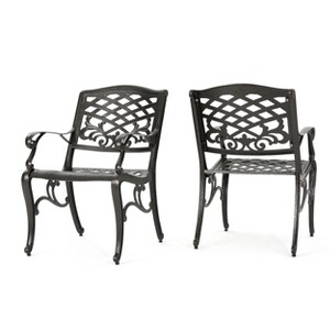 GDFStudio Prague Outdoor Cast Aluminum Dining Chairs (Set of 2) - 1 of 4