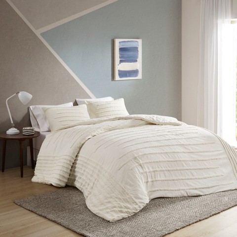Intelligent Design 3Pcs Comforter Set, Modern Cozy Bedding Set, Cotton Bed Comforter, Ivory, Full/Queen