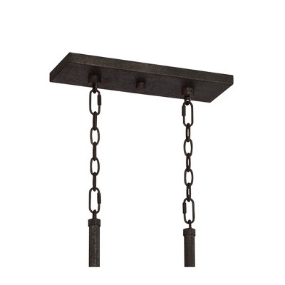 Eldridge Bronze and Wood Pot Rack Chandelier with Seeded Glass