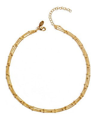Benevolence LA Gold Choker Necklaces for Women - Satellite Beaded Chain Triple Layered Choker
