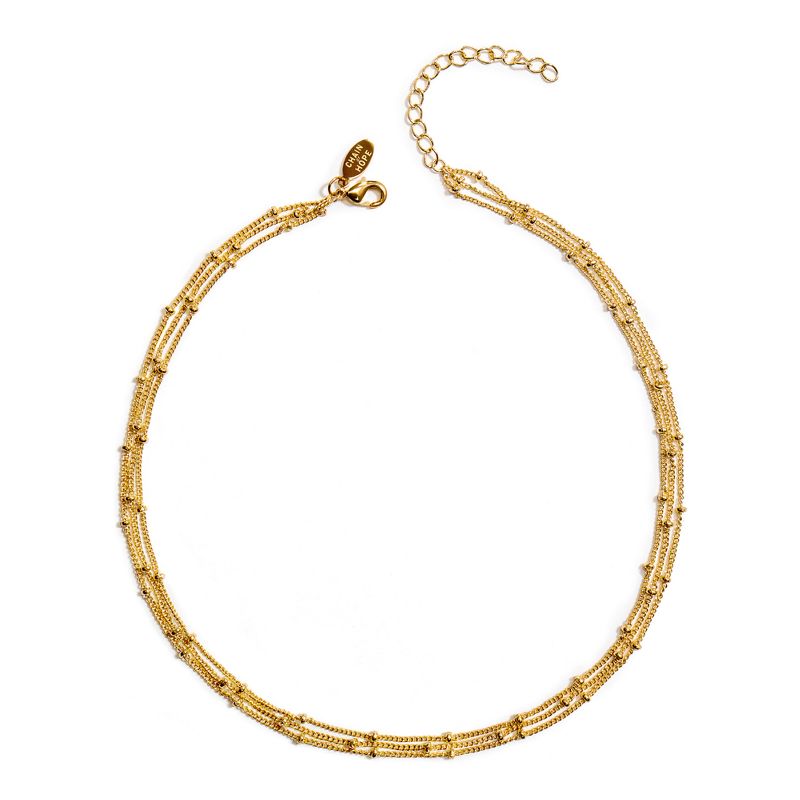 Benevolence LA Gold Choker Necklaces for Women - Satellite Beaded Chain Triple Layered Choker, 1 of 8