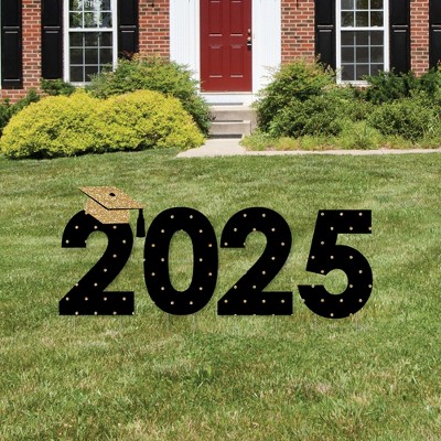 Big Dot of Happiness Gold 2025 Graduation Party Yard Signs - Outdoor Lawn Decorations - 2025