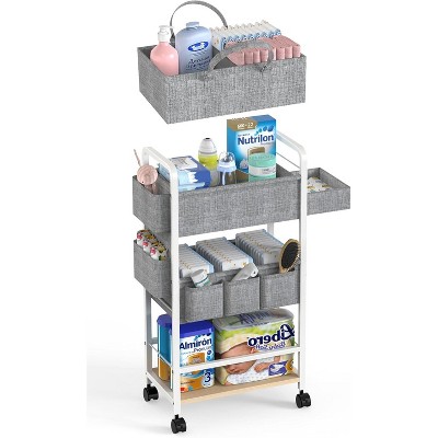 2In1 Diaper Caddy & 4-Tier Rolling Diaper Cart, Diaper Caddy Organizer Cart with Dividers & Drawer