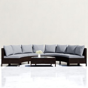 5-Piece Outdoor Rattan Sofa Set with Cushions, Pillows, and Tempered Glass Table – Multifunctional, UV & Water-Resistant Patio Furniture - 1 of 4