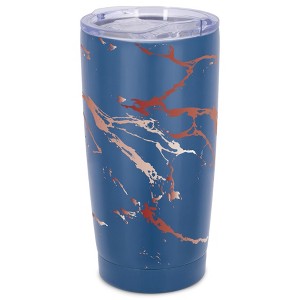 Elanze Designs 20 oz Stainless Steel On the Go Insulated Travel Tumbler With Push Top Lid, Berry Red Marble Print Blue - 1 of 4