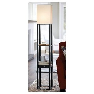 Shelf Floor Lamp Black Threshold Painted MDF with Linen Shade 3 Way Switch ETL Listed