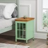 Modern Nightstand with Storage Cabinet and Solid Wood Tabletop, Iron Beside Table Coffee Table with Tempered Glass Door - 3 of 4