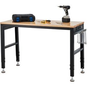 48x20 Adjustable Workbench with Power Outlets, Rubberwood Top, 4 Locking Wheels, 2000 lb Capacity, 29.5–38.4 in Height for Garage, Workshop, Home - 1 of 4