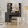 Makeup Vanity with Mirror & Lights, 2 Drawers, 9 Shelves, 2 Cabinets & Stool, Dressing Table with Power Outlet for Bedroom - 2 of 4