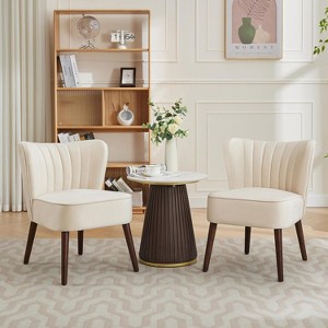 Modern Velvet Accent Chair Set of 2, Soft Upholstered Living Room Chair with Wooden Legs - 1 of 4