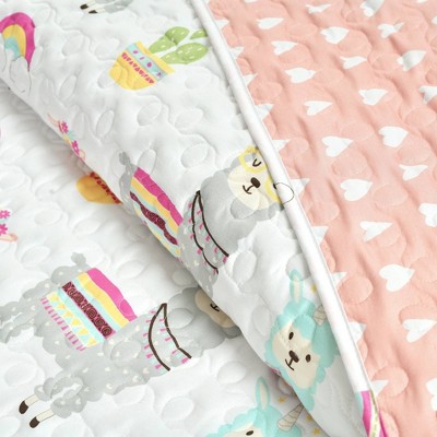 Twin White and Blush Microfiber Reversible Quilt Set