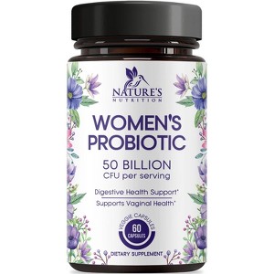 Probiotics for Women 50 Billion CFU - 16 Strains, Vaginal pH Health & Immune Support, Prebiotics & Cranberry - 60 Capsules By Nature's Nutrition - 1 of 4