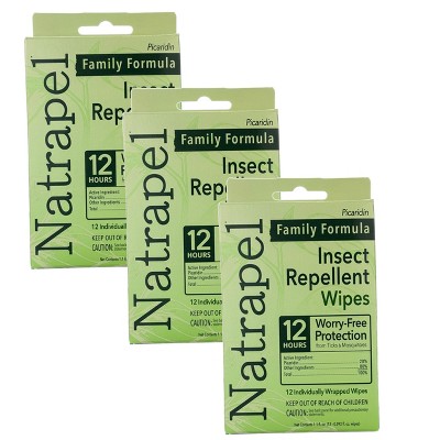 Natrapel Tick & Insect Repellent Wipes - Bug Spray with 20% Picaridin - Protection Against Mosquitoes, Ticks & More - 12 Wipes, 3 Pack
