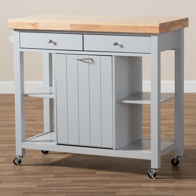Light Gray Rubberwood Kitchen Island Cart with Storage