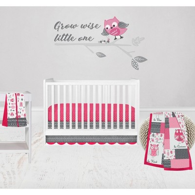 Pink owl outlet crib bedding set