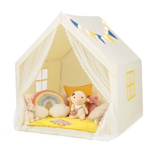 Costway Large Play Tent  Kids & Toddlers Playhouse with Washable Cotton Mat, Star Lights - 1 of 4