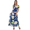 24seven Comfort Apparel Womens Navy Floral Print V Neck Empire Waist Cap Sleeve Maxi Dress - 4 of 4
