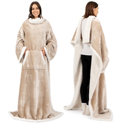 PAVILIA Fleece Wearable Blanket with Sleeves, Warm Cozy Soft Functional Lightweight Sleeved Throw Adults Men Women