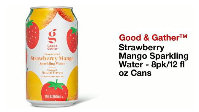 Strawberry Mango Sparkling Water - 8pk/12 fl oz Cans - Good & Gather&#8482;, 2 of 10, play video