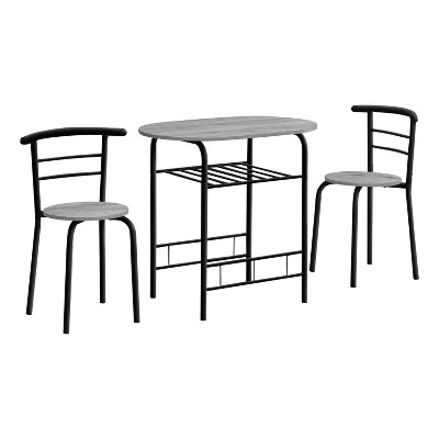 Monarch Specialties Dining Table Set 3Pcs Set Small 32Inch L Kitchen Metal Laminate Grey Black Contemporary Modern