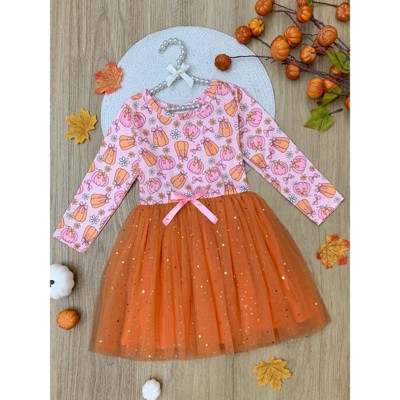Fall Fun Pumpkin Glitter Tutu Dress Mia Belle Girls