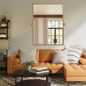 36"x24" Rectangle Bathroom Mirror with Metal Frame, HD Wall Hanging Mirror Wall Mounted Vanity Mirror for Bedroom Living Room Entryway, Gold - 1 of 4