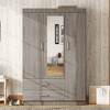 TIRAMISUBEST 3-Door Mirrored Wardrobe Closet with Storage Shelves and Hanging Rod, Modern Bedroom Armoire Clothes Organizer with 2 Drawers and Mirror - 3 of 4