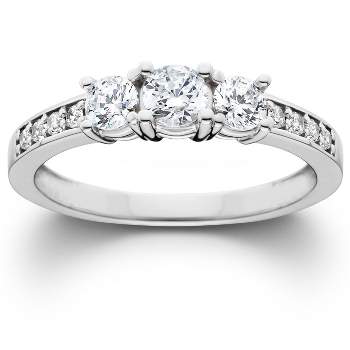 Pompeii3 1ct 3-Stone Diamond Engagement Round Brilliant Cut Ring 14K White Gold