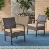Outdoor PE Rattan Dining Chairs Set Of 2,Fabric Upholstered Dining Chair With Iron Frame,Rattan Patio Lounge Armrests Chair-Coolbibila - 2 of 4