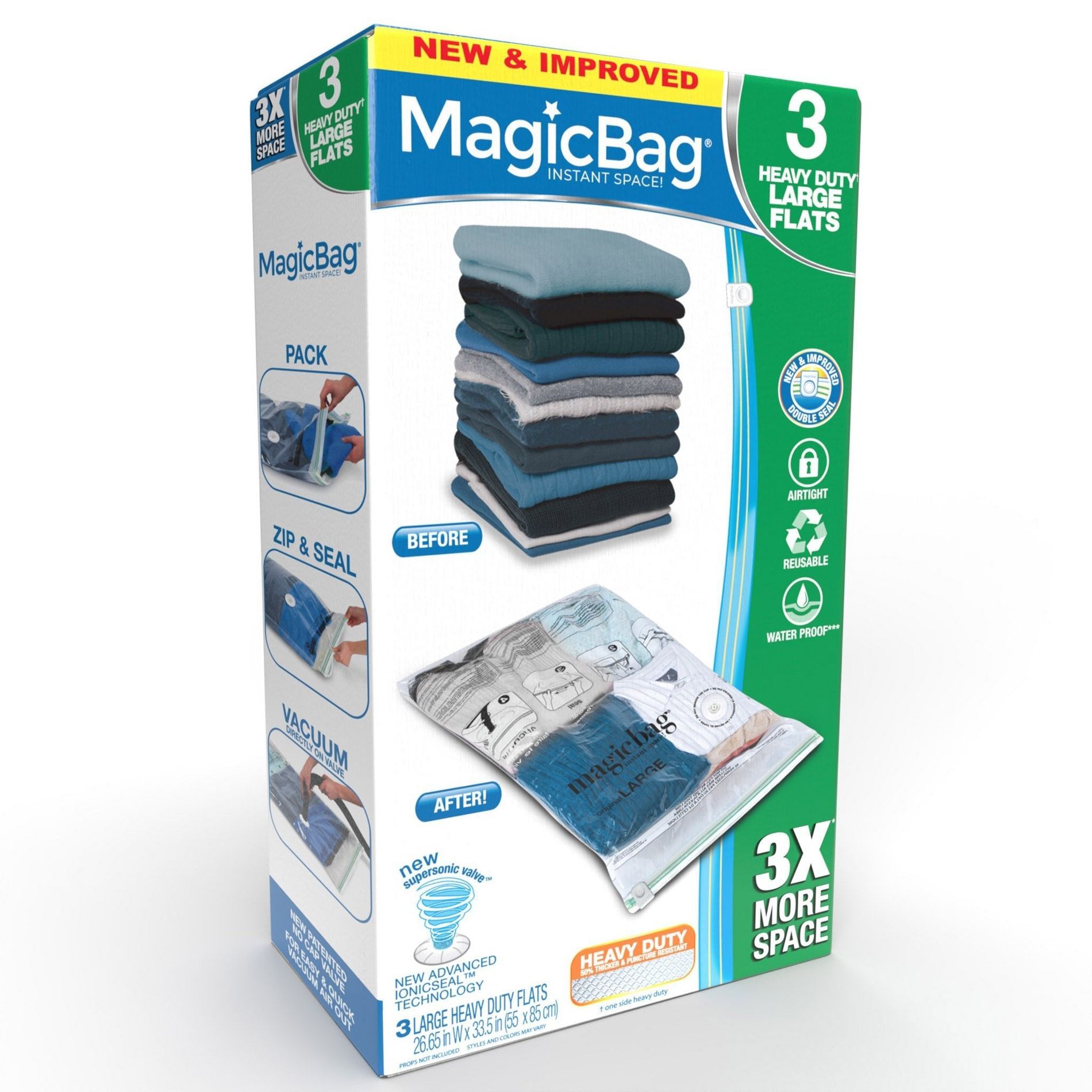 MagicBag Instant Space Saver Storage -3 Large Flat Heavy Duty