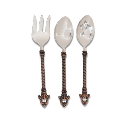 GG Collection Stainless Steel and Brass Fleur De Lis 3-Piece Hostess Serving Set