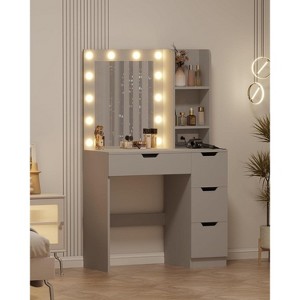 Vanity Desk with Mirror and Adjustable Lights, Makeup Vanity Desk with 4 Drawers, Built-in Power Outlet & USB, Makeup Table for Bedroom - 1 of 4