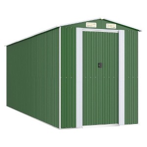 vidaXL Galvanized Steel Garden Shed - Large Outdoor Storage House with Double Sliding Doors - Green - 1 of 4