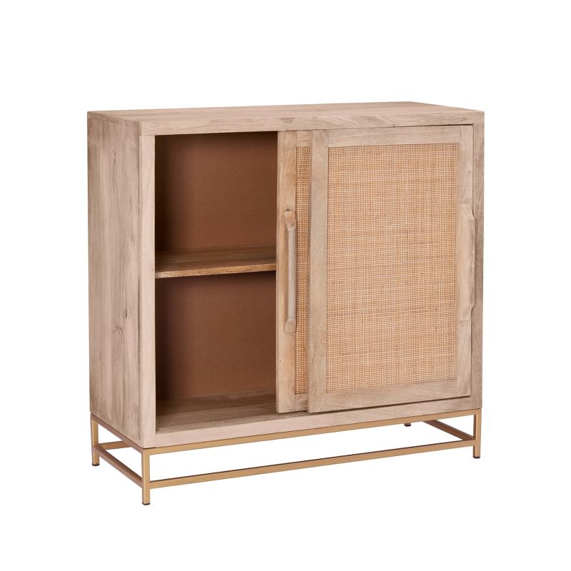 Gordon Transitional Sliding Natural Cane Door Cabinet with 1 Shelf and Gold Metal Base - Powell, 4 of 17