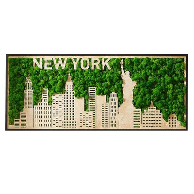 Sevobal Wall Art New York Skyline Moss Metal Decor Merging City Energy With Natural Texture For Urban Spaces, Green, 36.3"*18"*4"