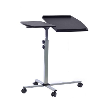 Graphite Adjustable Height Rolling Laptop Cart with Wood Top