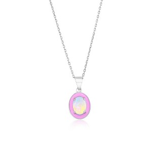 Opalata Sterling Silver White Opal & Pink Enamel Oval 18" Pendant Necklace - Pink - 1 of 2