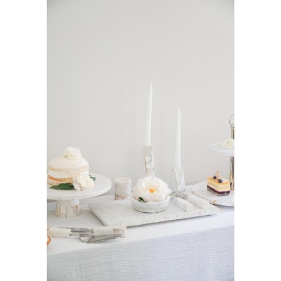 Anaya 8" White Marble & Mother of Pearl Large Candle Holder