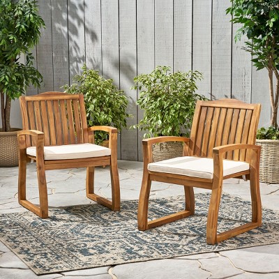 Outdoor Acacia Wood Dining Armchairs with Cushions, Weather-Resistant Patio Chairs for Garden, Deck & Backyard, Set of 2-Coolbibila