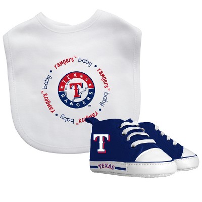 Image of Baby Fanatic 2 Piece Bid and Shoes - MLB Texas Rangers - White Unisex Infant Apparel