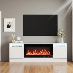 Modern TV Stand, Black Television Console Table with Storage Cabinet, Fits Into 36'' Electric Fireplace(Not Included Fireplace) - 1 of 4