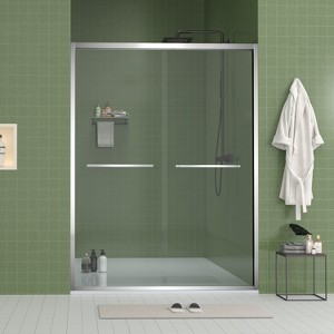 APRILSOUL Aluminum Frame Double Sliding Shower Door, Bypass Bathroom Sliding Door with Premium Clear Tempered Glass - 1 of 4