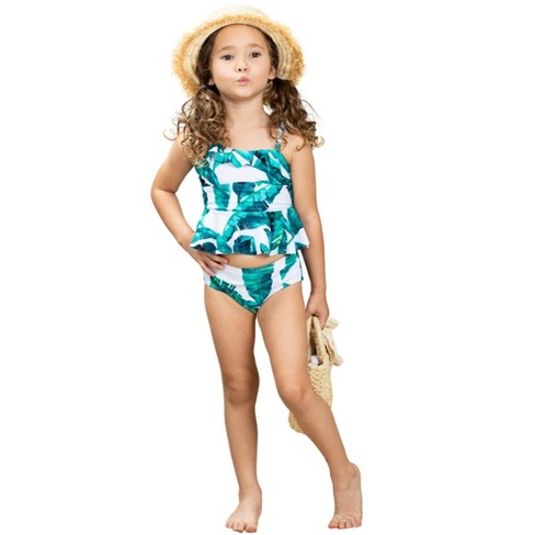 Mia Bella Girls Swimsuit Print Two Piece Swimsuit, Blue, Size: 5Y