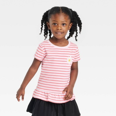 Toddler Girls' Striped Flower Top - Cat & Jack™ Pink 12M